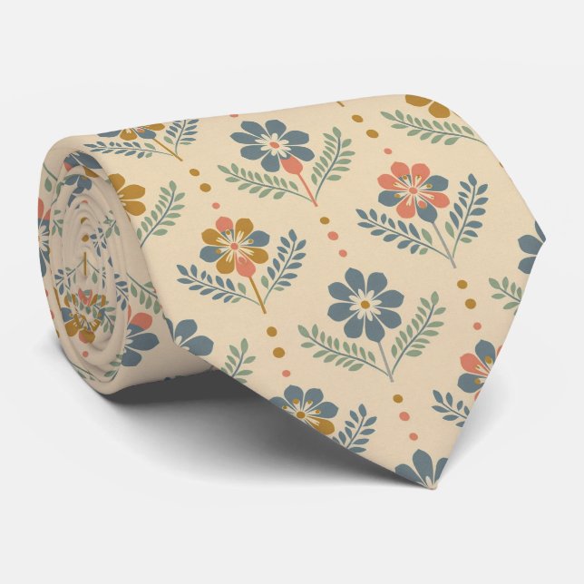 Scandinavian Folk Flower Pattern Tie (Rolled)
