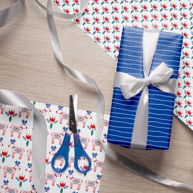 Scandinavian Folk Hand Drawn Christmas Patterns Wrapping Paper Sheet (Creator Uploaded)