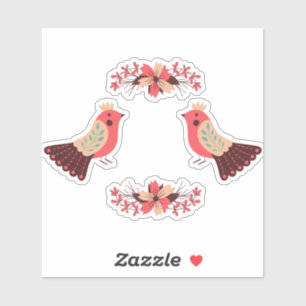 Scandinavian folk motif with birds and flowers