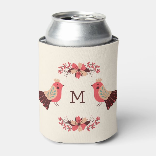 Scandinavian folk motif with birds and flowers can cooler (Can Front)