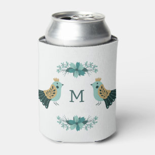 Scandinavian folk motif with birds and flowers can cooler