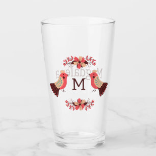 Scandinavian folk motif with birds and flowers glass