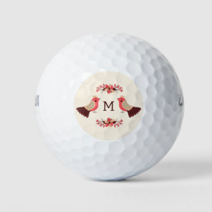 Scandinavian folk motif with birds and flowers golf balls