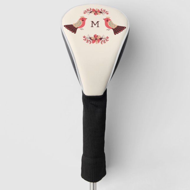 Scandinavian folk motif with birds and flowers golf head cover (Front)