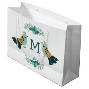Scandinavian folk motif with birds and flowers  large gift bag