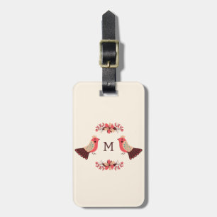 Scandinavian folk motif with birds and flowers luggage tag