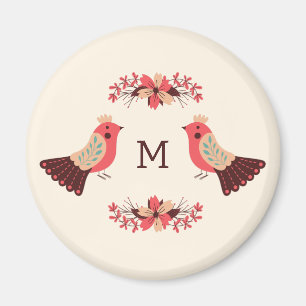 Scandinavian folk motif with birds and flowers magnet