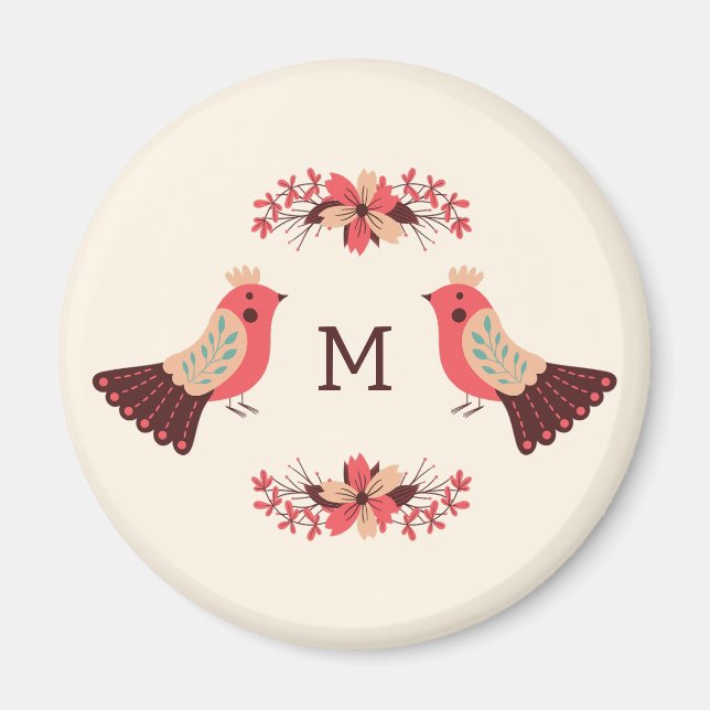Scandinavian folk motif with birds and flowers magnet (Front)