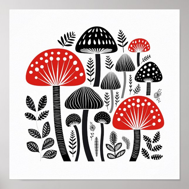 Scandinavian Folk Mushroom Art Poster (Front)