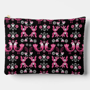 Scandinavian Folk Pink And White Birds Accessory Pouch