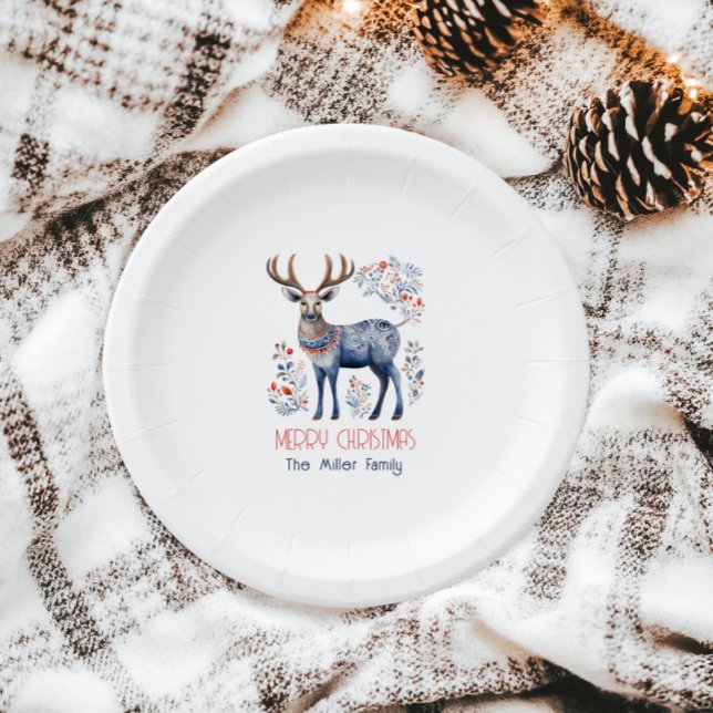 Scandinavian Folk Reindeer Christmas Supplies Paper Plate (Creator Uploaded)