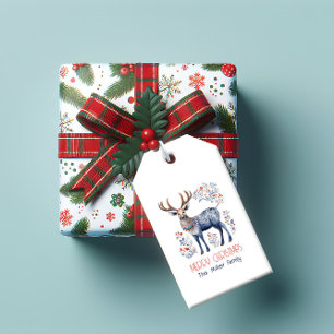 Scandinavian Folk Reindeer Personalised Text Gift Tags