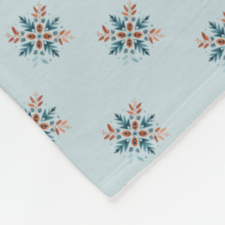 Scandinavian Folk Snowflake Motiv Pattern Fleece Blanket