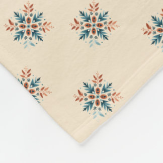 Scandinavian Folk Snowflake Motiv Pattern Fleece Blanket