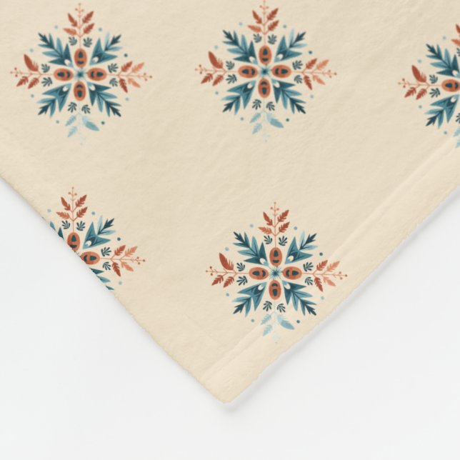 Scandinavian Folk Snowflake Motiv Pattern Fleece Blanket (Corner)