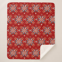 Scandinavian Folk Snowflake Red Background