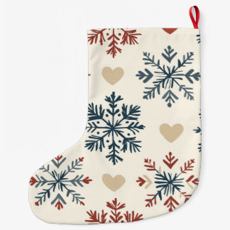 Scandinavian Folk Snowflakes and Hearts Christmas Large Christmas Stocking