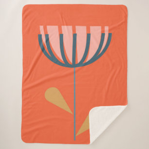 Scandinavian Folk Style Floral Art Orange Flower Sherpa Blanket