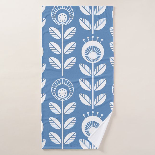Scandinavian folk style flowers - seamless floral  bath towel (Bath Towel)