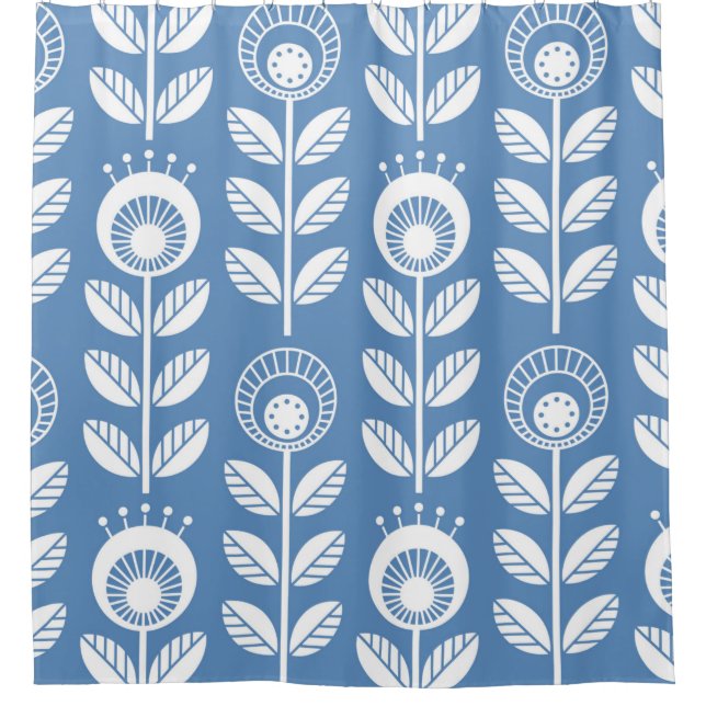 Scandinavian folk style flowers - seamless floral  shower curtain (Front)