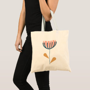 Scandinavian Folk Style Simple Flower Blush Navy Tote Bag