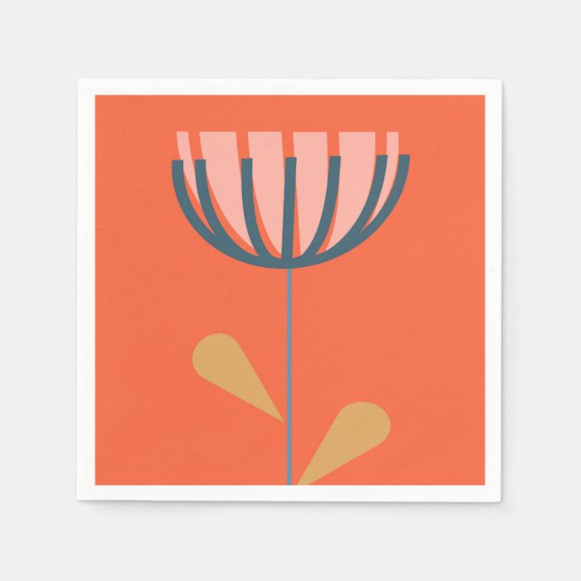 Scandinavian Folk Style Simple Flower in Orange Napkin (Front)