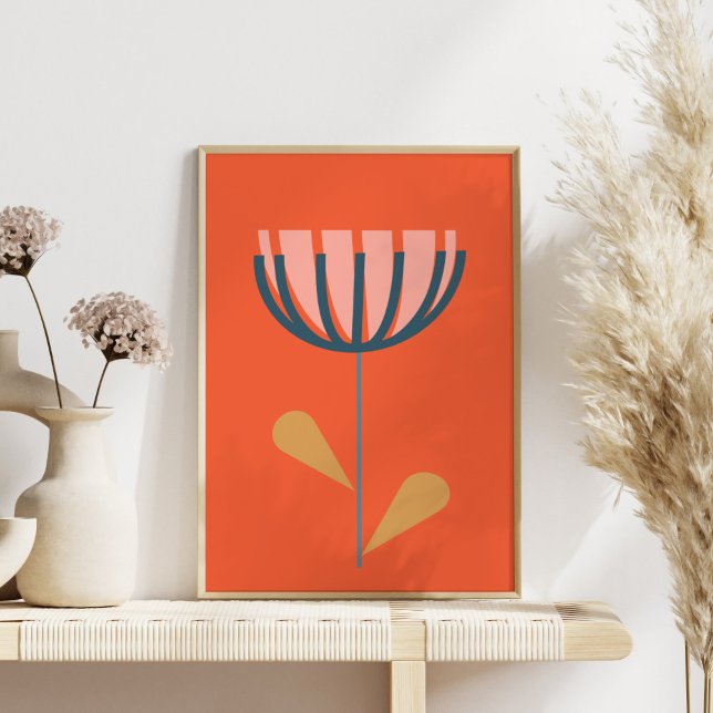 Scandinavian Folk Style Simple Flower in Orange Poster (Creator Uploaded)