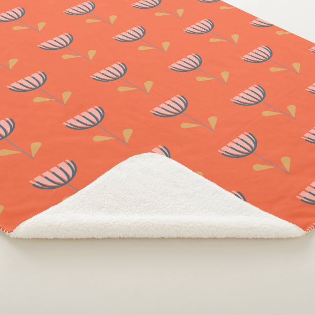 Scandinavian Folk Style Simple Flower in Orange Sherpa Blanket (3/4)