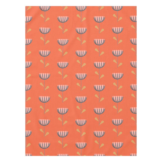 Scandinavian Folk Style Simple Flower in Orange Tablecloth (Front)