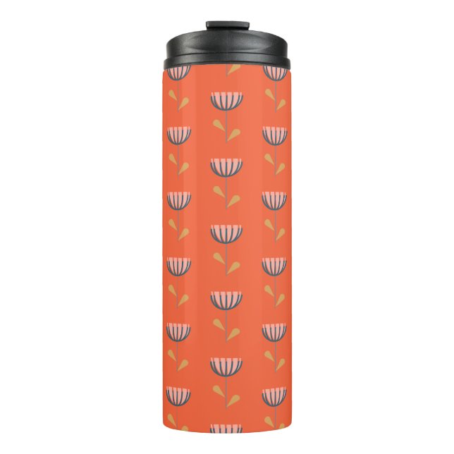 Scandinavian Folk Style Simple Flower in Orange Thermal Tumbler (Front)