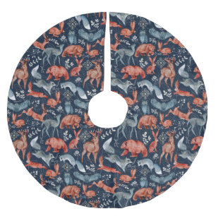 Scandinavian Folk Woodland Animals Wrapping Paper Brushed Polyester Tree Skirt