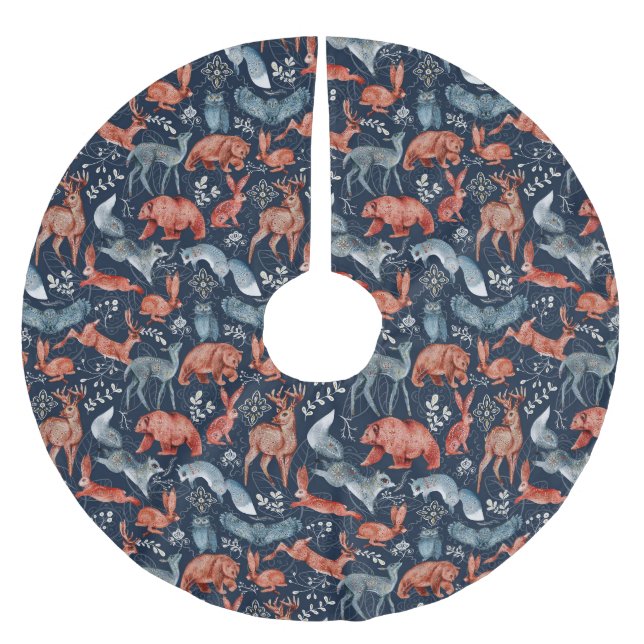 Scandinavian Folk Woodland Animals Wrapping Paper Brushed Polyester Tree Skirt (Front)