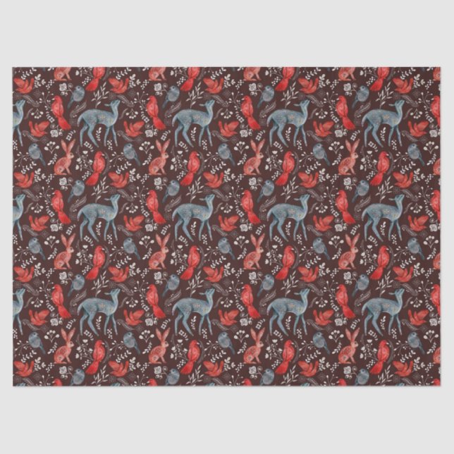 Scandinavian Folkart Christmas Animals on Brown Tissue Paper (Front)