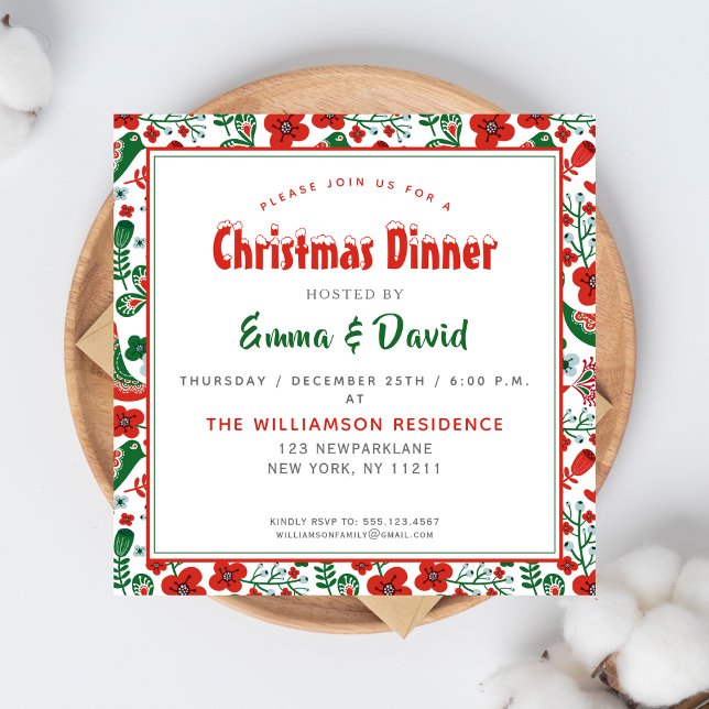 Scandinavian Folkart Pattern w Birds Christmas Invitation (Creator Uploaded)