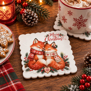Scandinavian Fox Couple Christmas Party Nordic  Paper Coaster