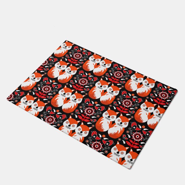 Scandinavian Fox Folk Art Doormat (Angled)