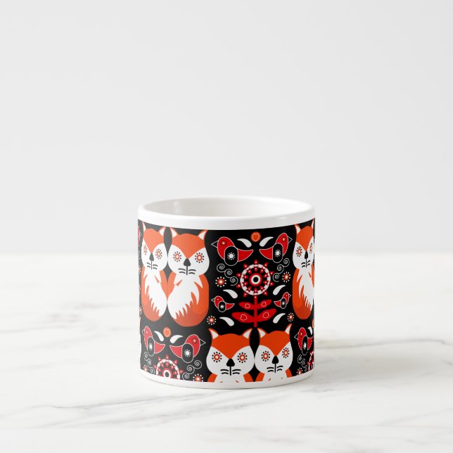 Scandinavian Fox Folk Art Espresso Cup (Front)