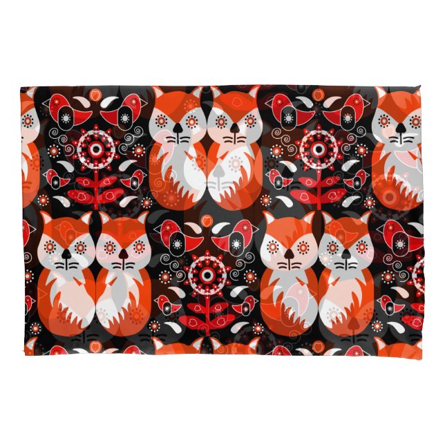 Scandinavian Fox Folk Art Pillowcase (Front)