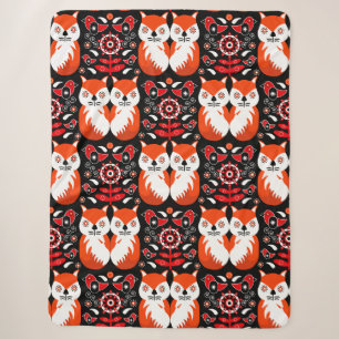 Scandinavian Fox Folk Art Sherpa Blanket