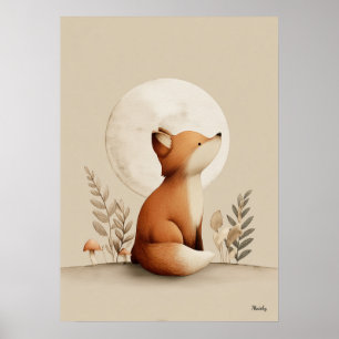 Scandinavian Fox Nursery Wall Art Neutral Baby