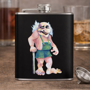 Scandinavian Funny Looking Ogre Troll Hip Flask