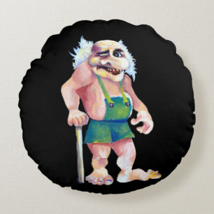 Scandinavian Funny Looking Ogre Troll Round Cushion