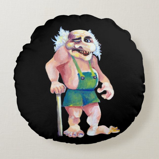Scandinavian Funny Looking Ogre Troll Round Cushion (Front)
