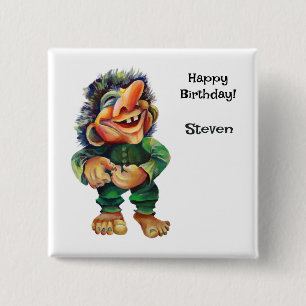 Scandinavian Funny Troll Illustration Watercolor 15 Cm Square Badge