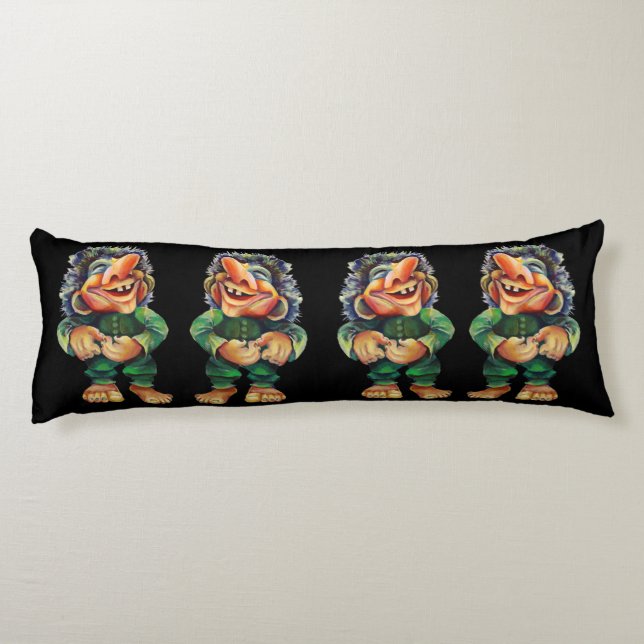 Scandinavian Funny Troll Illustration Watercolor Body Cushion (Back)