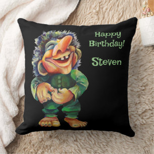 Scandinavian Funny Troll Illustration Watercolor Cushion