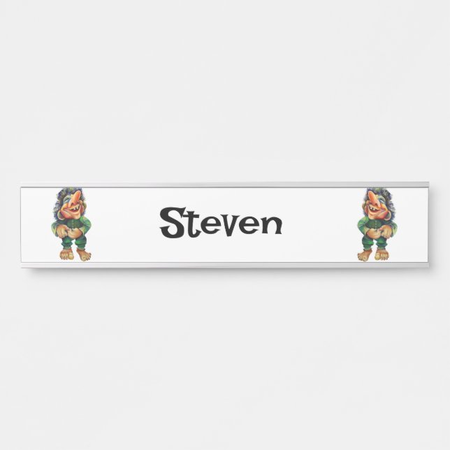 Scandinavian Funny Troll Illustration Watercolor Door Sign (Front)