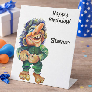 Scandinavian Funny Troll Illustration Watercolor Pedestal Sign