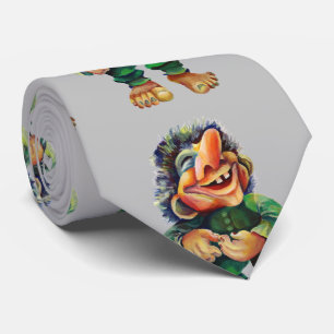 Scandinavian Funny Troll Illustration Watercolor Tie