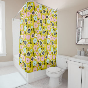 Scandinavian Garden Daisy Flowers Mustard Yellow  Shower Curtain